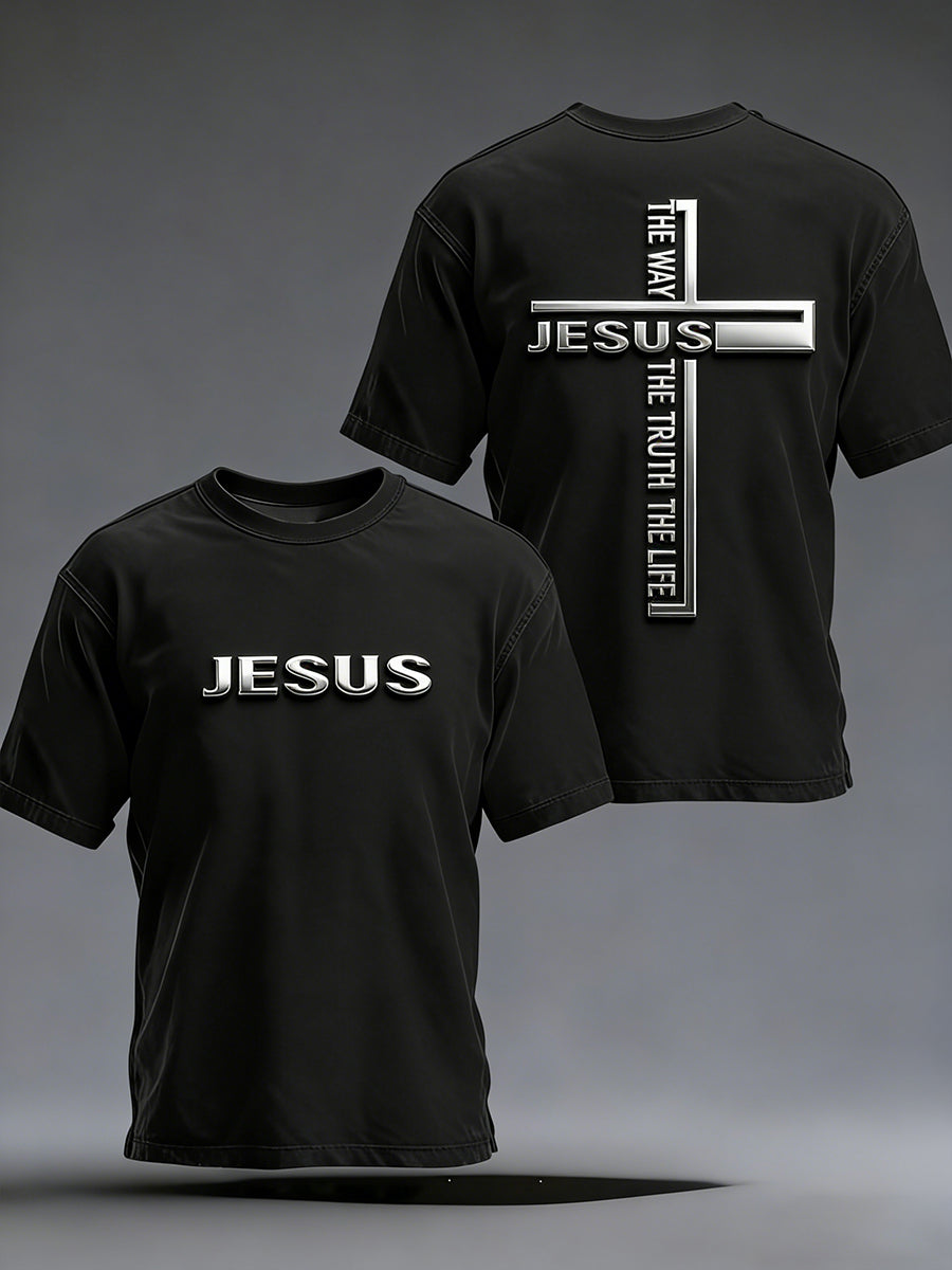 Men's Christian Jesus The Way The Truth The Life Cross Print Casual Short Sleeve T-shirt