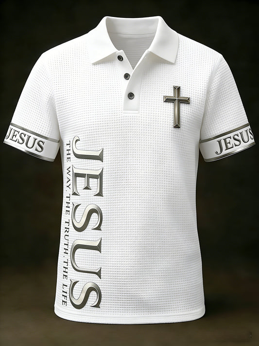 Men's Christian Jesus The Way The Truth The Life Cross Print Casual waffle Short Sleeve Top