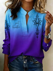 Women's Casual Mental Health Awareness Just Breathe Print Cotton Top