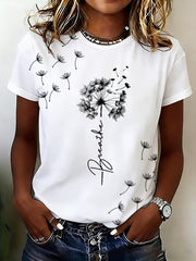 Women's Casual Mental Health Awareness Just Breathe Printed Short-Sleeve T-Shirt