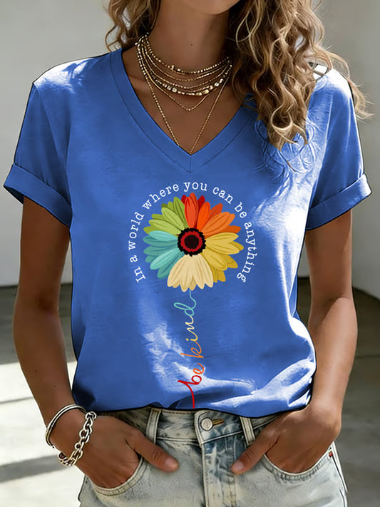 Women's Mental Health Awareness Be Kind Print V Neck T-shirt