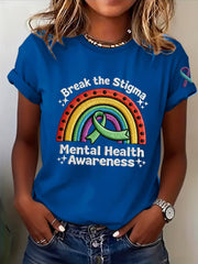 Women's Casual Mental Health Awareness Printed Short-Sleeve T-Shirt