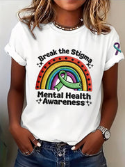 Women's Casual Mental Health Awareness Printed Short-Sleeve T-Shirt