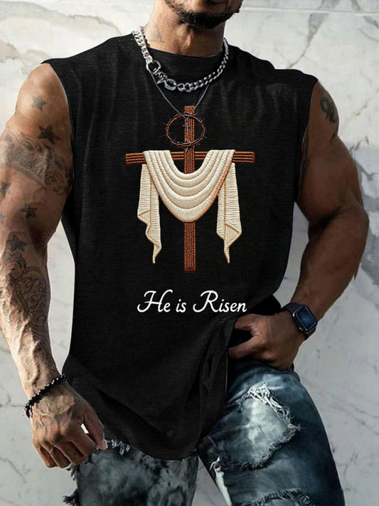 Men's He Is Risen Jesus Christian Cross Print Tank Top