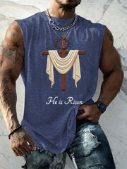 Men's He Is Risen Jesus Christian Cross Print Tank Top