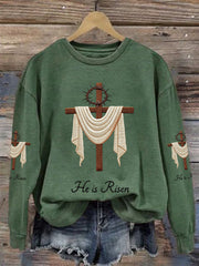 Women's He Is Risen Jesus Christian Cross Print Casual Sweatshirt