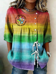 Women's Autism Awareness Print Linen Shirt