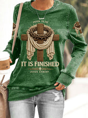 Women's  He Is Risen It’s Finished Jesus Christian Cross Print Casual Sweatshirt