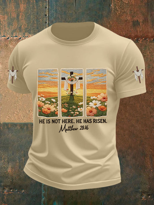 Men's He Is Not Here He Has Risen Matthew 28:6 Short Sleeve T-shirt