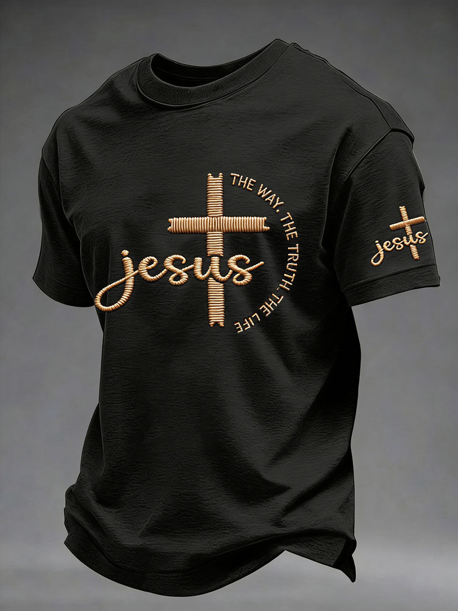 Men's Jesus John 14:6 Jesus The Way, The Truth, The Life Christian Cross Short Sleeve T-shirt