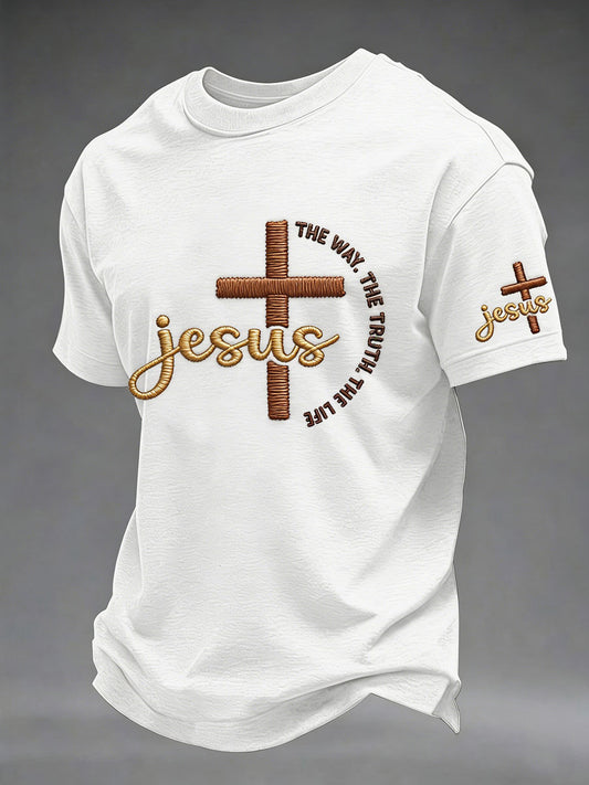 Men's Jesus John 14:6 Jesus The Way, The Truth, The Life Christian Cross Short Sleeve T-shirt