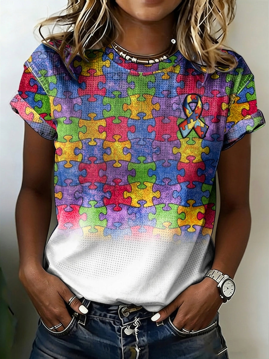 Women's Autism Awareness Print Waffle T-shirt