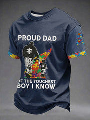 Men's Proud Dad Of The Toughest Boy I Know Autism Awareness T-Shirt