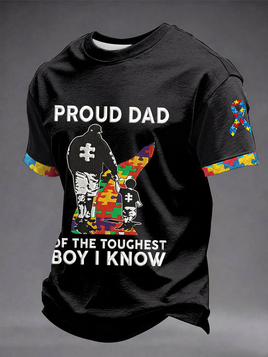Men's Proud Dad Of The Toughest Boy I Know Autism Awareness T-Shirt