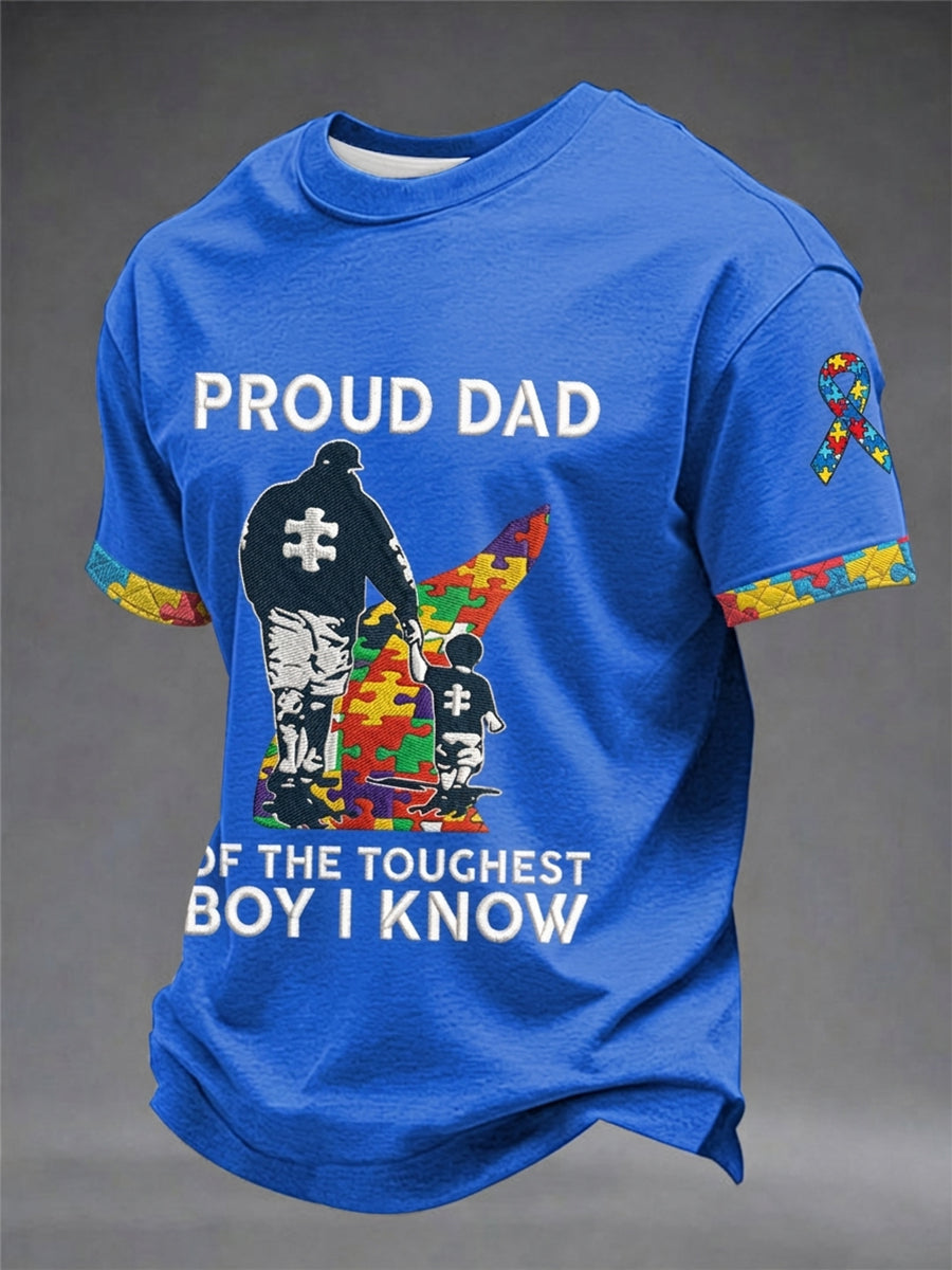 Men's Proud Dad Of The Toughest Boy I Know Autism Awareness T-Shirt