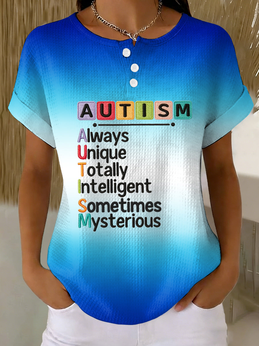 Women's Autism Awareness Print Waffle T-shirt