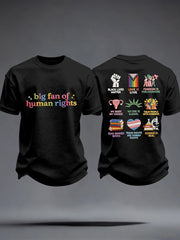 Men's Big Fan of Human Rights Embroidery Pattern T-Shirt