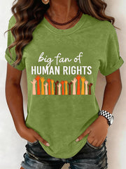 Women's Big Fan of Human Rights Embroidery Pattern T-Shirt