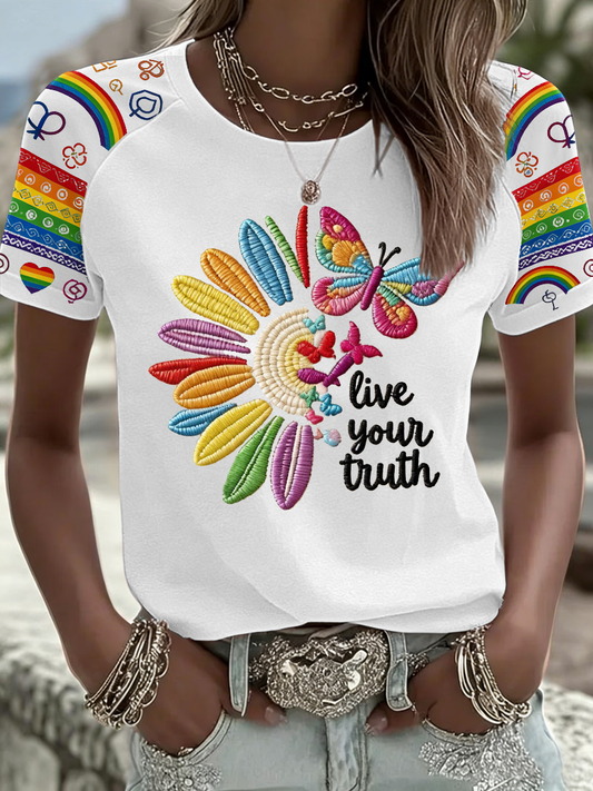 Women's Live Your Truth Pride Month round neck short sleeve T-shirt