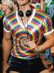Men's Pride Month Rainbow Art V-Neck Short Sleeve T-shirt