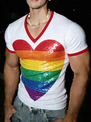 Men's Pride Month Rainbow Art V-Neck Short Sleeve T-shirt
