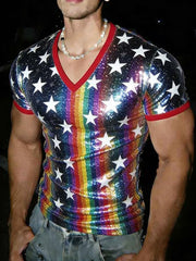 Men's Pride Month Rainbow Art V-Neck Short Sleeve T-shirt