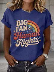 Women's Big Fan of Human Rights Embroidery Pattern T-Shirt