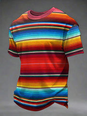 Men's Striped Artistic Print Casual T-Shirt