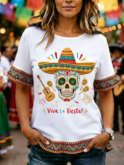 Women's Cinco De Mayo Print Casual Ruffle Sleeve Tee