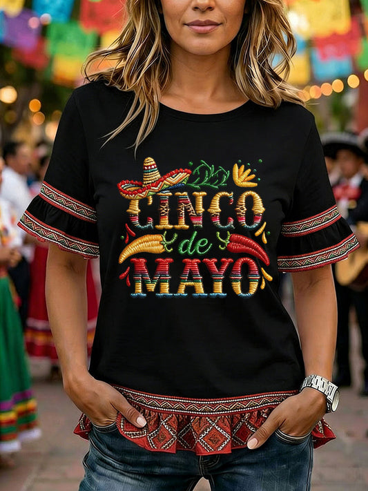 Women's Cinco de Mayo Print Casual T-Shirt