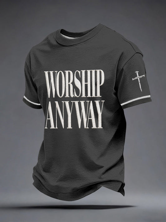 Men's Worship Anyway Embroidery Pattern T-Shirt