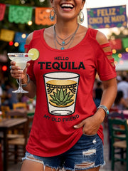 Women's Funny HELLO TEQUILA MY OLD FRIEND Cinco De Mayo Print Casual Top