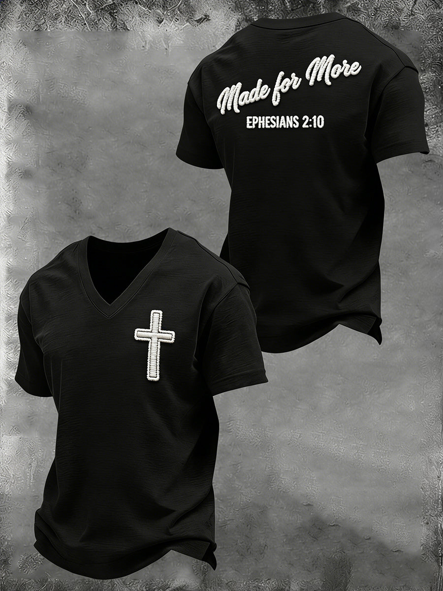 Men's Christian Cross Printed V-neck T-shirt