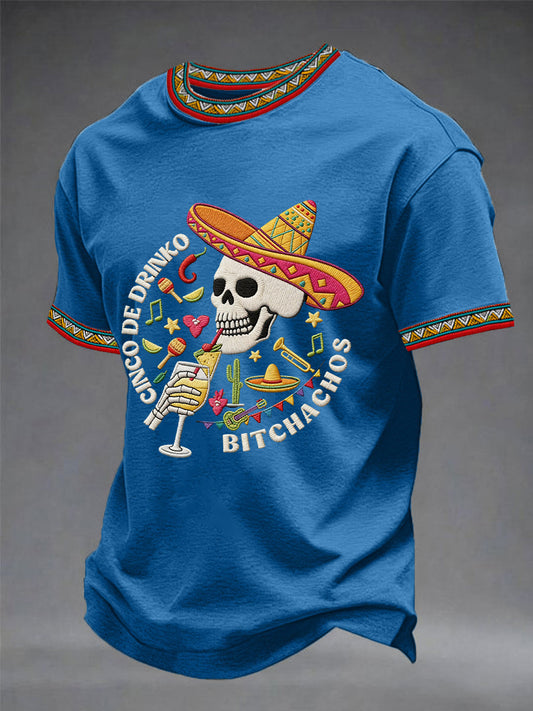 Men's Funny Cinco De Mayo Bitchachos Skull Print Tee