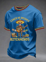 Men's Funny Cinco De Drinko Bitchachos Skeleton Print Casual Tee