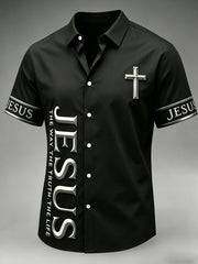 Men's Christian Jesus The Way The Truth The Life Cross Print Short Sleeve Shirt