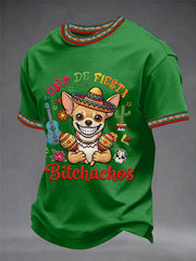 Men's Funny Cinco De Fiesta Bitchachos Dog Print Casual Tee