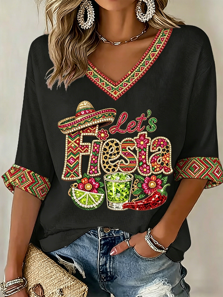 Women's Cinco De Mayo Print Waffle  T-shirt