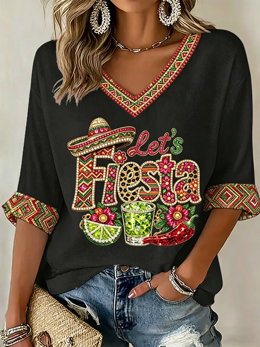Women's Cinco De Mayo Print Waffle  T-shirt