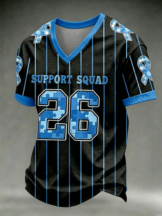 Men's Autism Awareness Print Jersey Style T-shirt