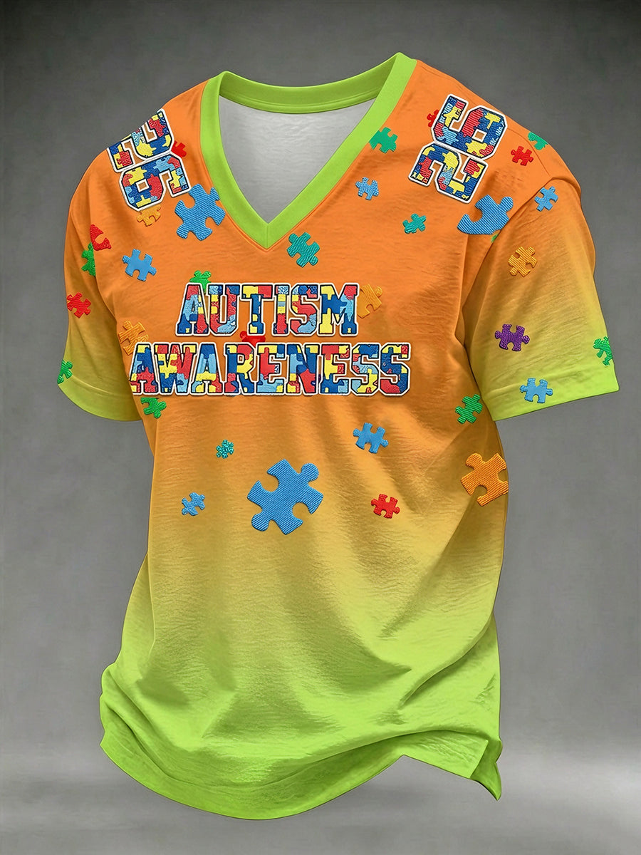 Men's Autism Awareness Print Jersey Style T-shirt