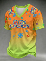 Men's Autism Awareness Print Jersey Style T-shirt