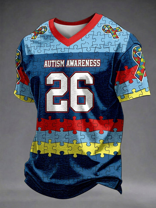 Men's Autism Awareness Print Jersey Style T-shirt