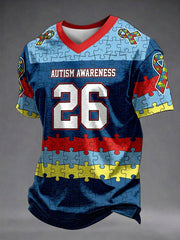 Men's Autism Awareness Print Jersey Style T-shirt