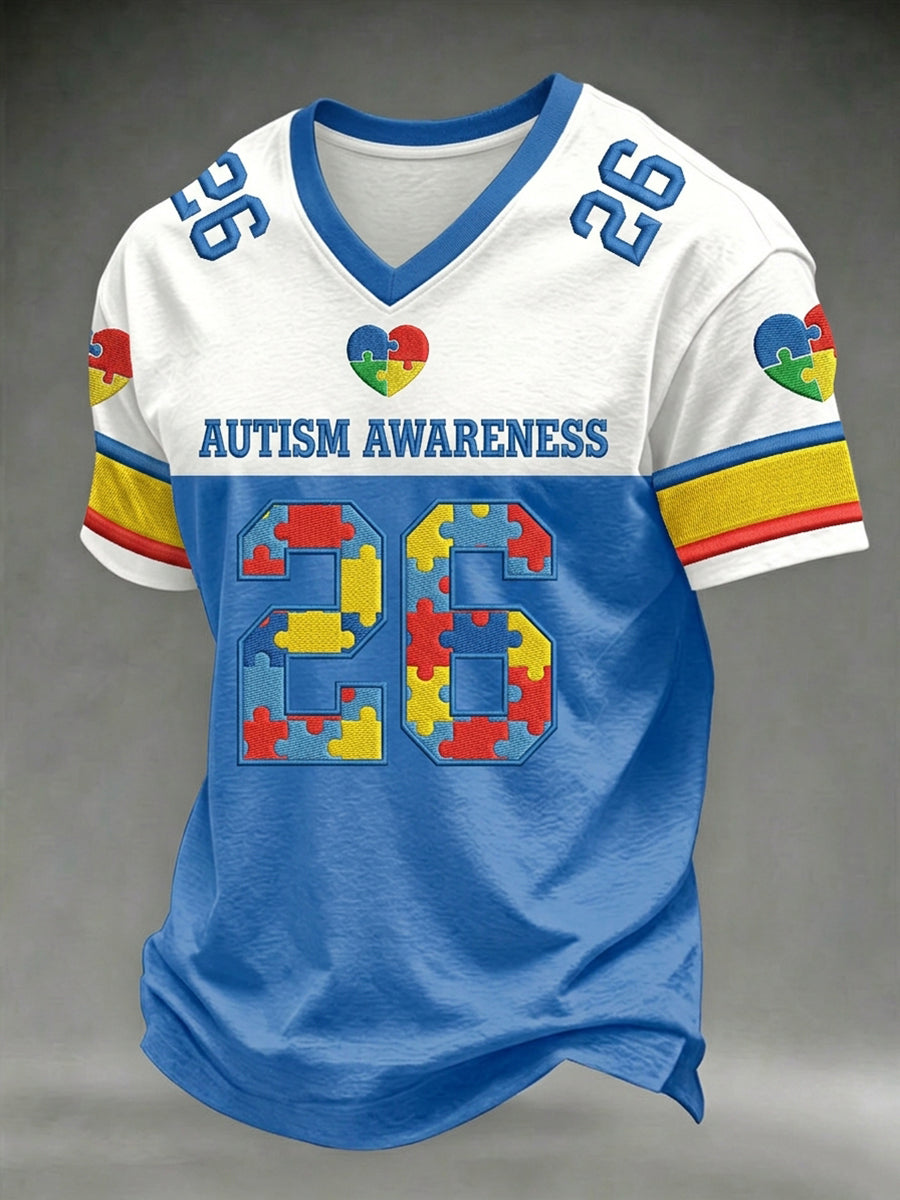 Men's Autism Awareness Print Jersey Style T-shirt