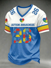 Men's Autism Awareness Print Jersey Style T-shirt