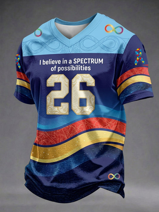 Men's Autism Awareness Print Jersey Style T-shirt