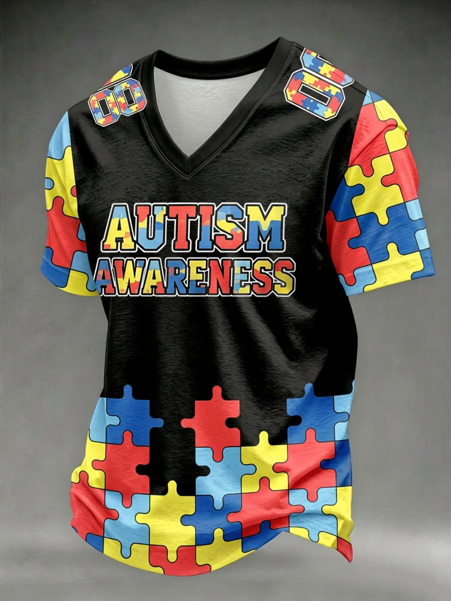 Men's Autism Awareness Print Jersey Style T-shirt