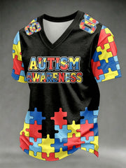 Men's Autism Awareness Print Jersey Style T-shirt