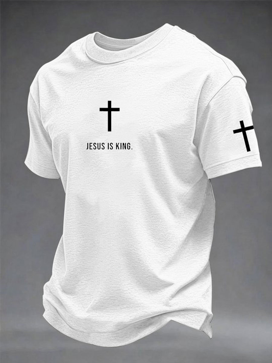 Men's Jesus is king imitation cotton short-sleeved T-shirt